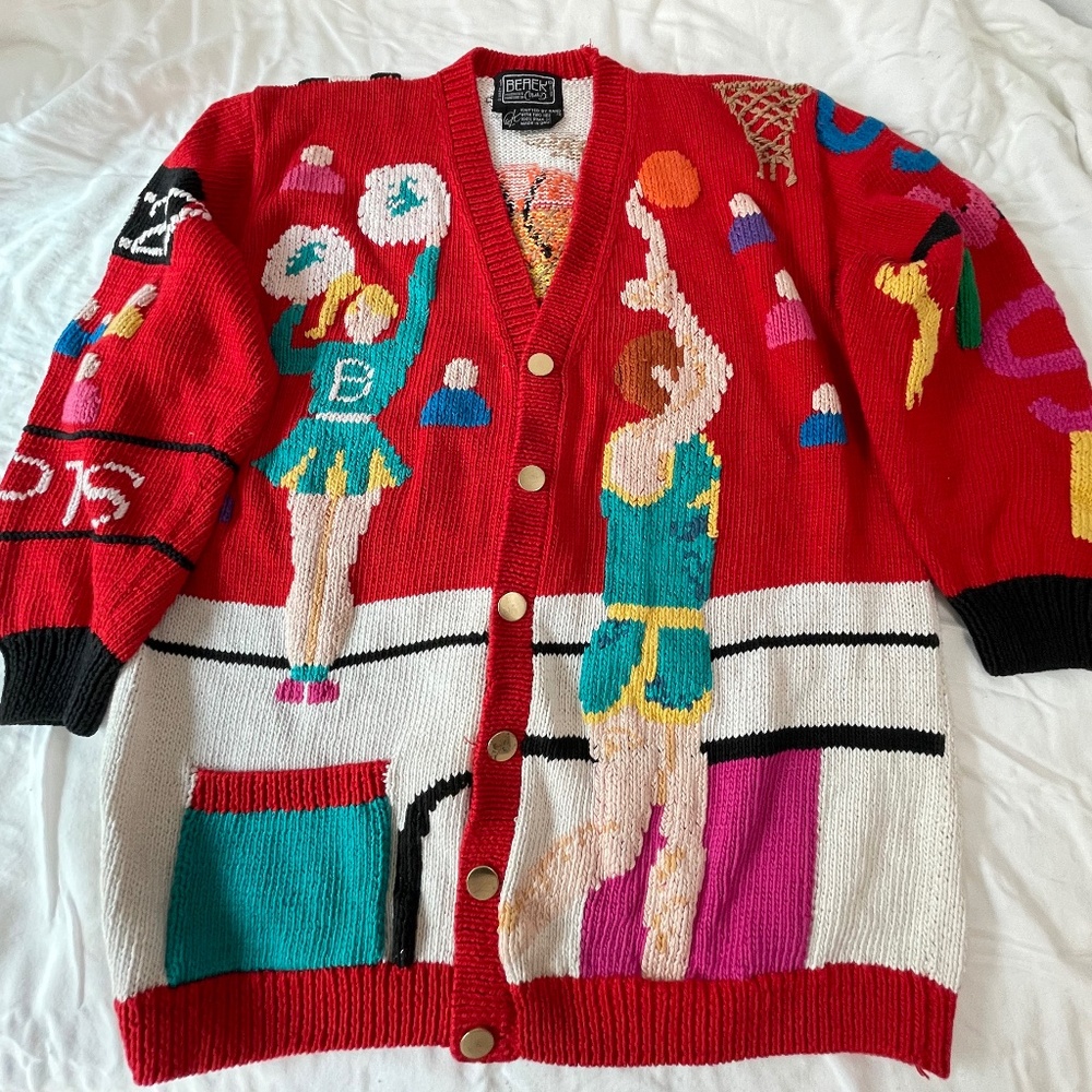 Hand-knit Vintage Style Sweater - Basketball Theme